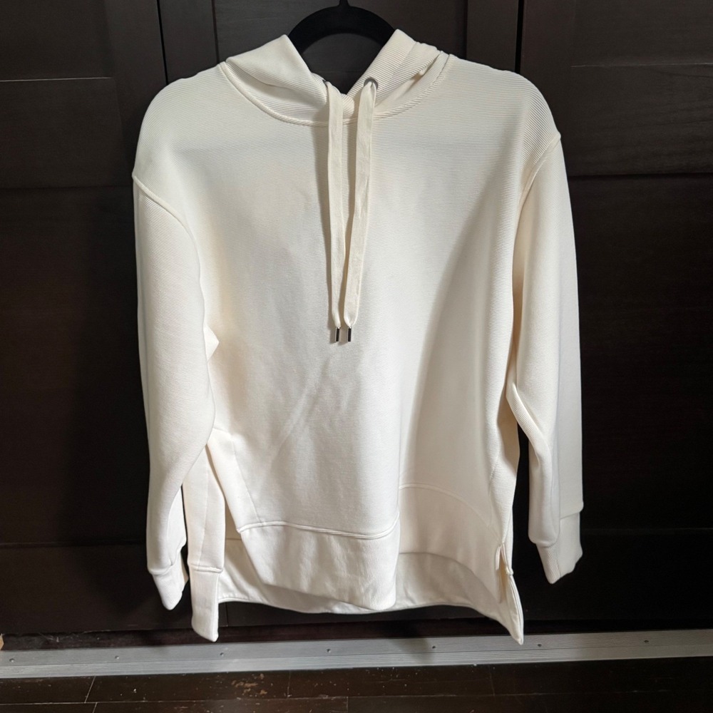 CALIA Womens Ivory Ottoman Oversized Side Slit Hoodie WAX34129 Small NEW